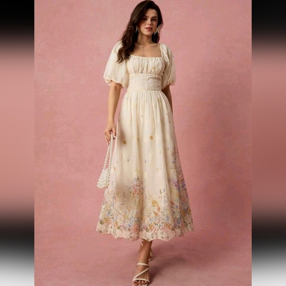 Dresses & Skirts - Spring/Summer Romantic Women's Apricot Exquisite Floral Embroidery&Print